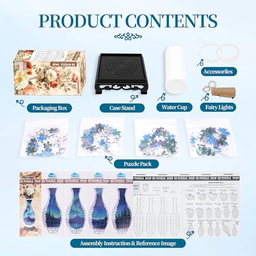 3D Puzzle Vase for Adults with 160 Plastic Pieces (160 Count)
