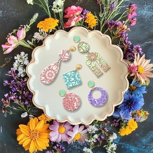 Abstract Flowers Geometric Flowers Silicone Texture Stamp Polymer Clay Molds DIY Clay Texture Tools for Clay Pottery Earring Jewelry Making Stamp Engraving Machines