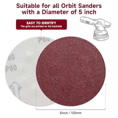 100PCS 5 Inch Sanding Discs 220 Grit Sandpaper for Orbital Sander (100 Count)