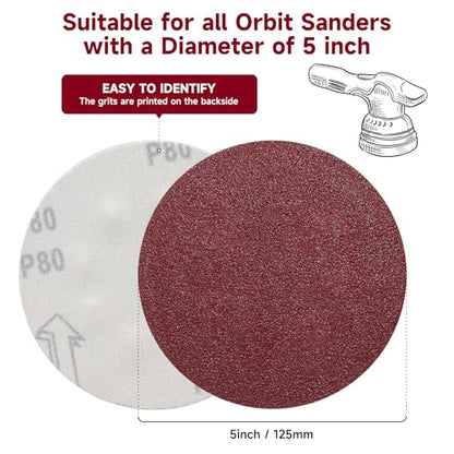 100PCS 5 Inch Sanding Discs 220 Grit Sandpaper for Orbital Sander (100 Count)