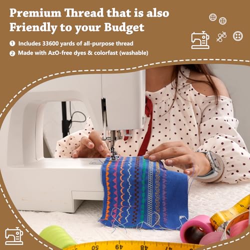 42 Colors Sewing Thread Kit All Purpose Polyester Thread Assorted Colors for Sewing Machine and Hand Stitching Use (96000 Foot)