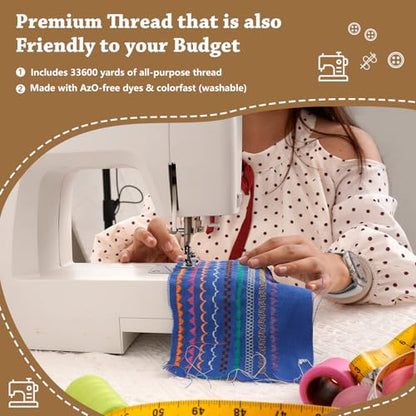 42 Colors Sewing Thread Kit All Purpose Polyester Thread Assorted Colors for Sewing Machine and Hand Stitching Use (96000 Foot)