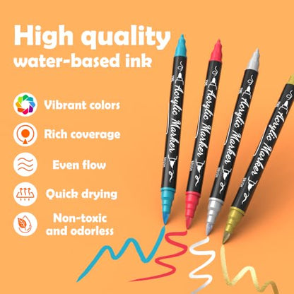 30 Colors Precision Dual Tip Acrylic Paint Markers Pens (30 Count)