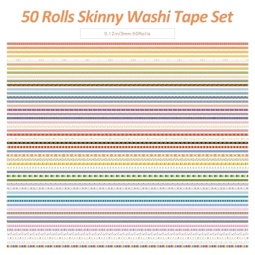 50 Rolls Skinny Washi Tape Set 3mm Wide (50 Count)