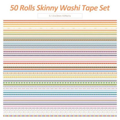 50 Rolls Skinny Washi Tape Set 3mm Wide (50 Count)