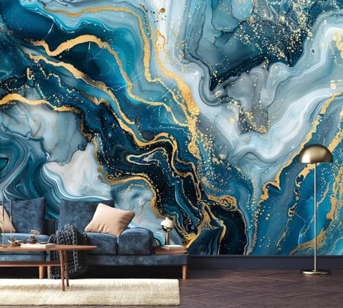 Blue and Gold Marble Wallpaper Abstract Art wall murals for Bedroom 159"x107"