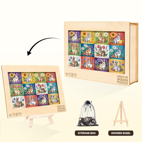 Spring Sunflowers Easter Eggs Rabbits Puzzles Adults Gifts for Women Men Wooden 300 Pieces 13.7 x 9.7in