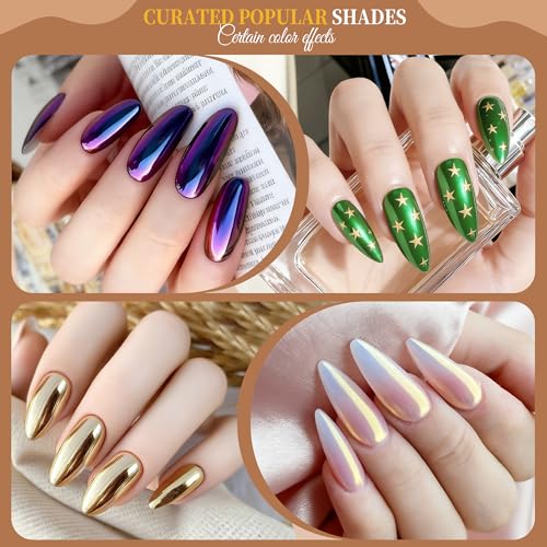 24Jars Chrome Nail Art Pearl Powder White Kit Gold Mirror Effect (24 Count)