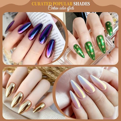 24Jars Chrome Nail Art Pearl Powder White Kit Gold Mirror Effect (24 Count)