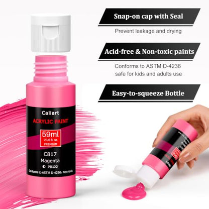 24 Colors Acrylic Paint Set with 12 Brushes (48 Fl Oz)