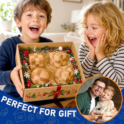 4 Pack Wooden Puzzle Brain Teasers Toy for Kids 3D Puzzles for Teens (4 Count)