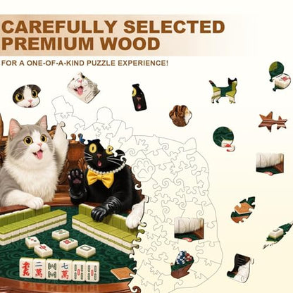 Cats Mahjong Puzzles Adults Gifts Wooden 205 Pieces (205 Count)