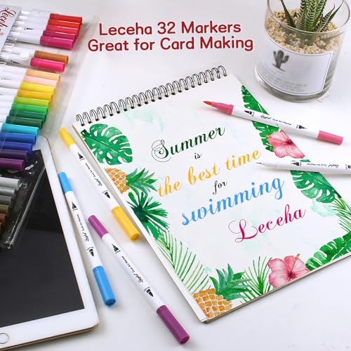 Dual Tip Art Markers for Adult Coloring 32 Colored Pens (32 Count)