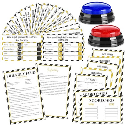 New Year Family Fued Game Cards with 2 Answer Buzzers for Party (30 Count)