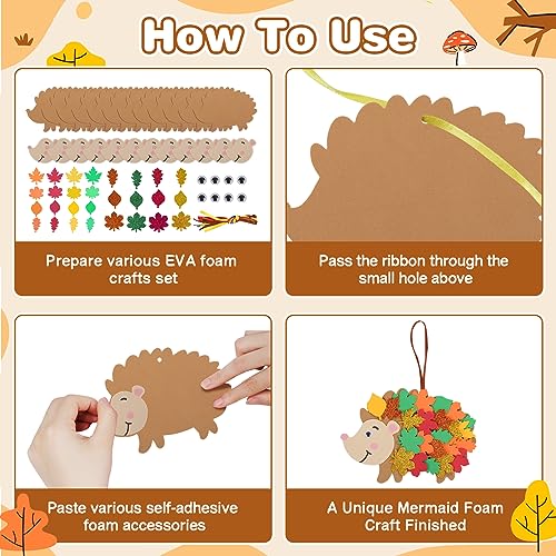 12 Pack Hedgehog Crafts for Kids Make You Hedgehog Foam Stickers DIY Autumn Art and Craft for Boys Girls Party Supply Art Activities Birthday Gifts Fall Thanksgiving Decoration (12 Count)
