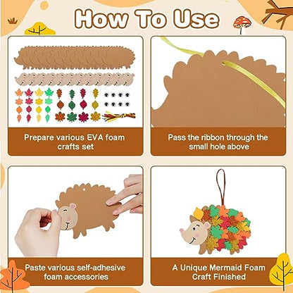 12 Pack Hedgehog Crafts for Kids Make You Hedgehog Foam Stickers DIY Autumn Art and Craft for Boys Girls Party Supply Art Activities Birthday Gifts Fall Thanksgiving Decoration (12 Count)