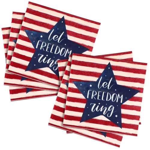 60 Pcs Patriotic Stars and Stripes Cocktail Paper Napkins 6.5"