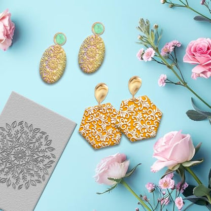 4PCS Polymer Clay Texture Sheets Set for Using with Clay Cutters Boho Clay Mat Effect as Texture Roller DIY Craft Tools Earing Jewelry Making (4 Count)