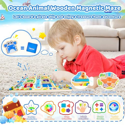 Toddlers Wooden Magnetic Color & Shape Sorting Maze & Magnetic Board
