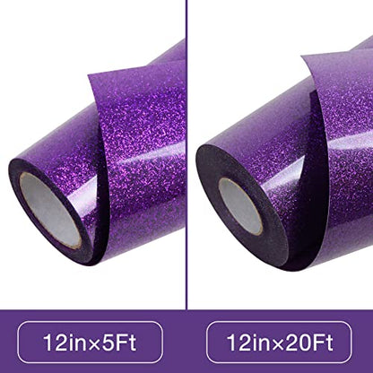 Purple Glitter HTV Heat Transfer Vinyl Roll 12 inch x 5 ft Iron on Vinyl for T Shirts Crafts
