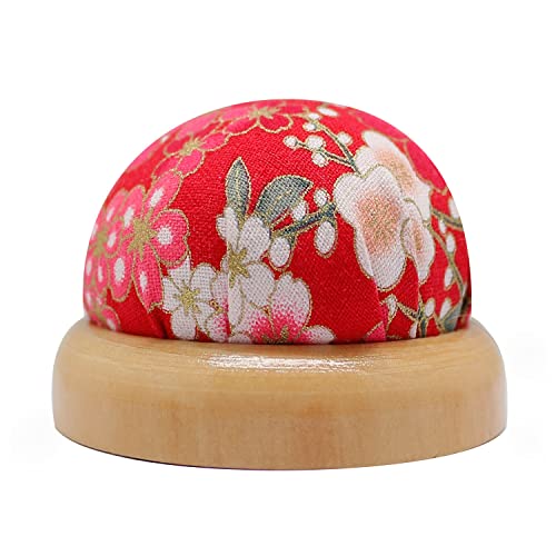 Wooden Base Pin Cushions Japanese Style Pin Holder Handmade DIY Sewing Tools Needle Pincushions Cute Needle Holder Round Clip Holder Sewing Accessories