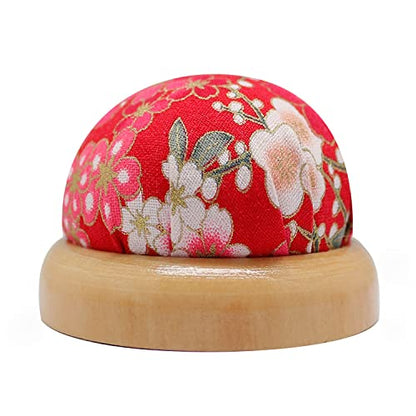 Wooden Base Pin Cushions Japanese Style Pin Holder Handmade DIY Sewing Tools Needle Pincushions Cute Needle Holder Round Clip Holder Sewing Accessories