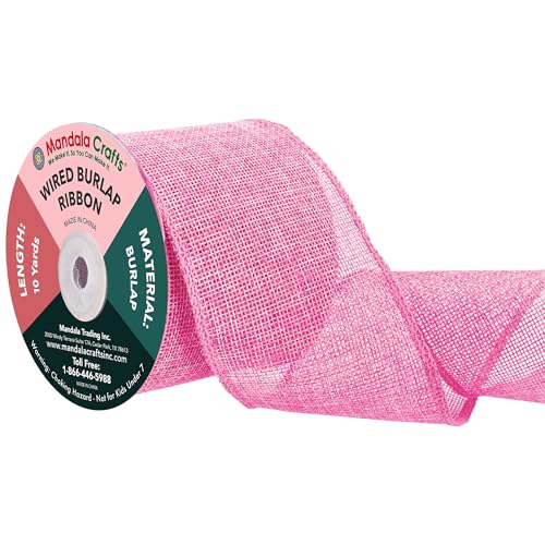 3 Inch Wide Pink Wired Burlap Ribbon for Crafts