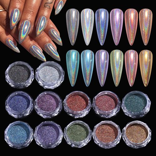 12 Colors Holographic Nail Powder (2.7 Ounce)