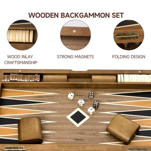 GSE Premium Wooden Inlay Backgammon Board Set (33 Count)