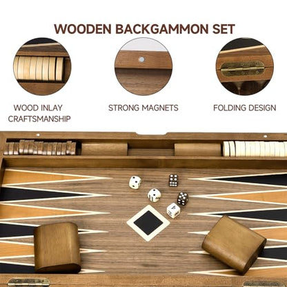 GSE Premium Wooden Inlay Backgammon Board Set (33 Count)
