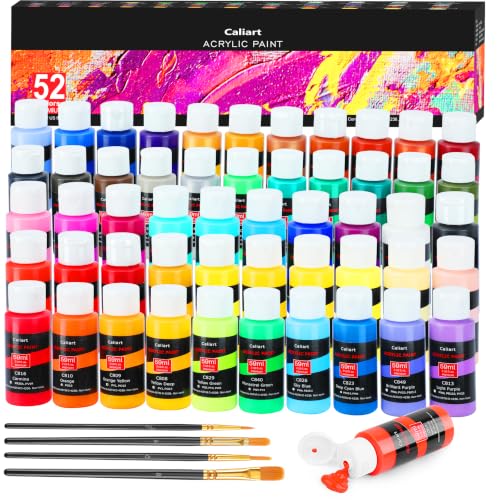 52 Colors Acrylic Paint Set with Painting Brushes (104 Fl Oz)