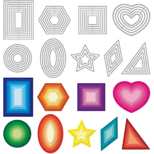 9PCS Metal Cutting Dies Different Shapes Dies Cuts for Scrapbooking Heart Dies for Card Making Rhombus Star Triangle Embossing Template for Handmade DIY Paper Cards Album Decoration (9 Count)