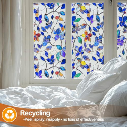 Colorful Leaf Static Cling Window Film Frosted Stained Glass Privacy Anti