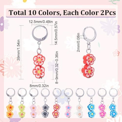 1 Box 20Pcs Knitting Stitch Markers Polymer Clay Flower Beads Cute Charms Removable Locking Crochet Marker Clip on Crocheting Charms for Sewing Weaving Knitting Yarns DIY Craft Supplies (20 Count)