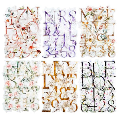 216 Pcs Floral Alphabet and Number PET Stickers for Scrapbooking (216 Count)