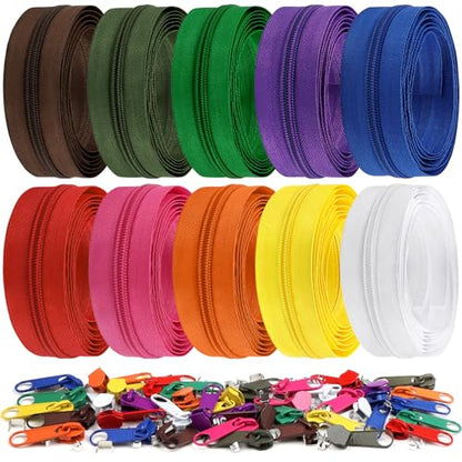 22.2 Yards Zippers 10 Pieces Assorted Colors #5 Nylon Coil Zipper