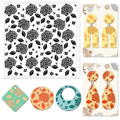 Hydrangea Texture Polymer Clay Texture Sheets Flowers Leaves Pattern Silicone Texture Stamp Clay Modeling Pattern Pad Texture Sheets for Polymer Clay Making Earrings Jewelry