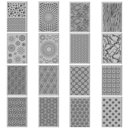 16 Sheets Abstract Floral Clay Texture Mat Seamless Flower Pattern Polymer Clay Texture Sheets DIY Tools for Pottery Earring Jewelry Making Stamp Engraving Machines