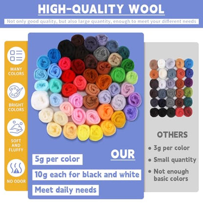 50 Colors Needle Felting Wool