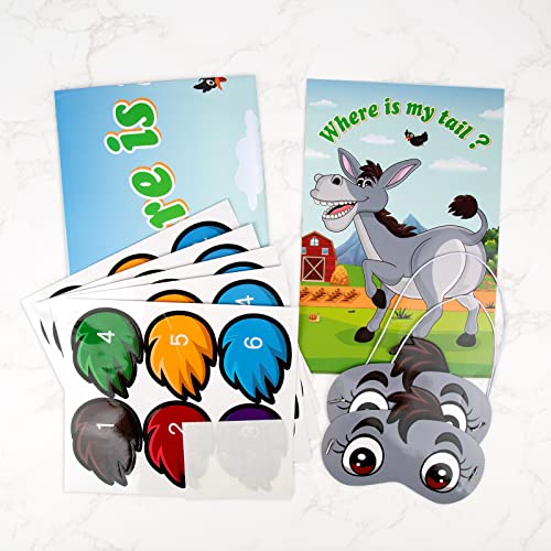Pin The Tail on The Donkey Game with 30 Tail Stickers for Birthday Party Carnival Circus Supplies
