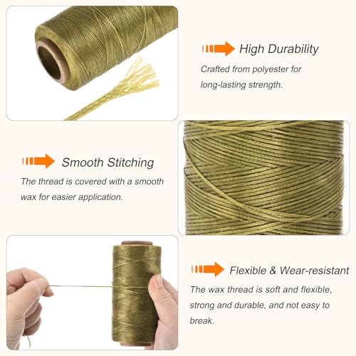 Waxed Thread 284 Yard 0.8mm 150D Flat Wax Thread Polyester Waxed String for Leather Sewing Hand Weaving Book Binding Home Decoration