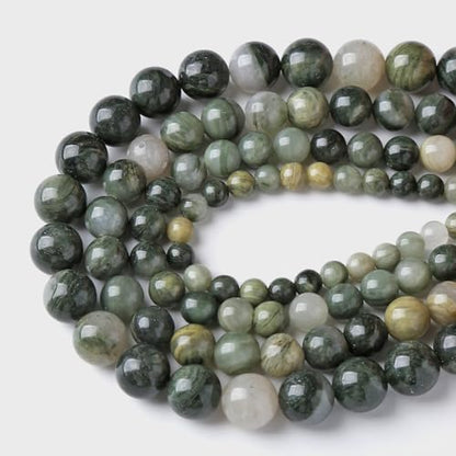 90pcs 4mm Natural Green Hair Quartz Stone Beads for Jewelry Making DIY Bracelet Necklace Accessories 15" Energy Healing Power Round Stone Beads