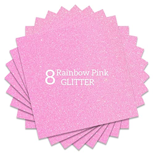 Rainbow Pink Glitter HTV Heat Transfer Vinyl Bundle 8 Sheets (8 Count)