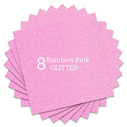 Rainbow Pink Glitter HTV Heat Transfer Vinyl Bundle 8 Sheets (8 Count)