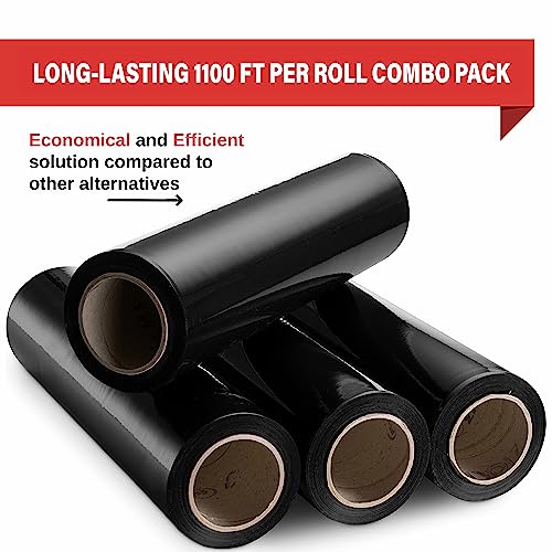 4 Pack Stretch Wrap 18 Inch 80 Gauge Shrink Wrap Black (4400 Foot)