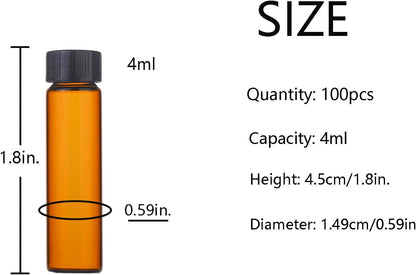 4ml Amber Small Glass Vials 100pcs with Screw Caps(100pcs)