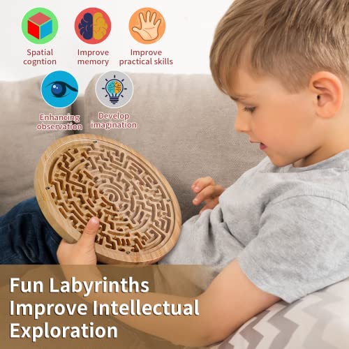 Round Wooden Labyrinth Board Game