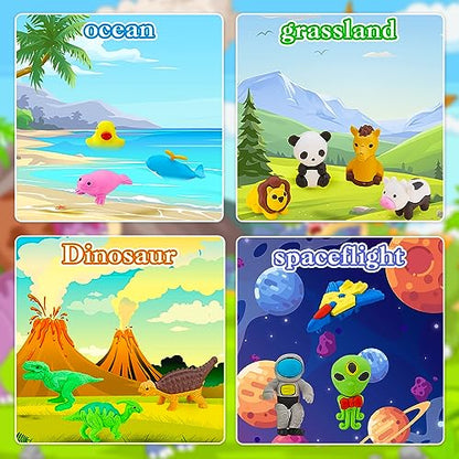 130Pcs Animal Erasers Kids Desk Pets Pencil Erasers 3D Puzzle Bulk Mini Animal Food Eraser Toys Fun Cute Eraser for Classroom Rewards (130 Count)