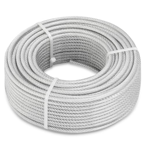 3/16" Cable, 200 ft PVC Coated Steel Cable with 7×7 Strand Core (200 Foot)