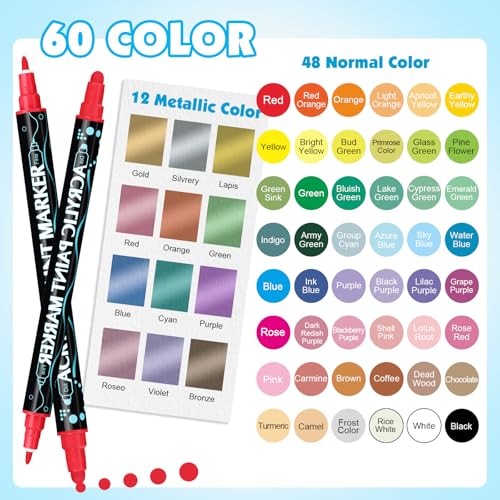 60 Colors Acrylic Paint Markers Set (60 Count)